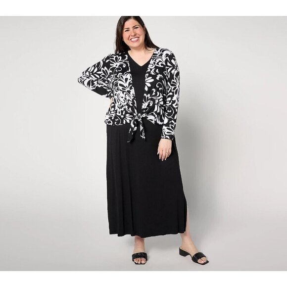 Belle by Kim Gravel Petite Better Together Dress and Shrug Set Solid Black,Pet S - Picture 1 of 1